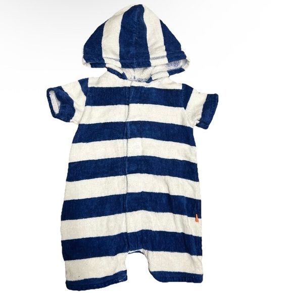 Magnificent Baby Blue And White Terry Cloth Romper Size 6 Months Magnetic - Picture 1 of 3